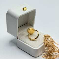 Natural green cat’s eye gold plated adjustable ring, back view