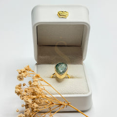 Green Kyanite gold plated natural stone ring in a Sakinah presentation box, front view