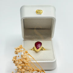 Natural Red Ruby gold plated statement ring in a Sakinah presentation box, front view