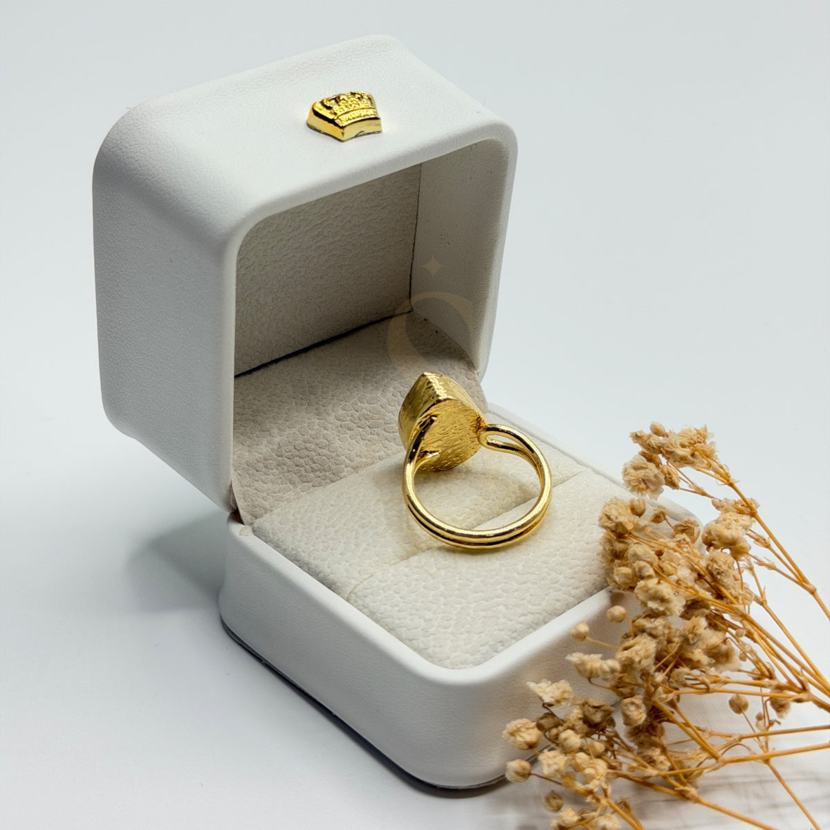 Natural Red Ruby statement ring showing the gold plated band and handmade setting