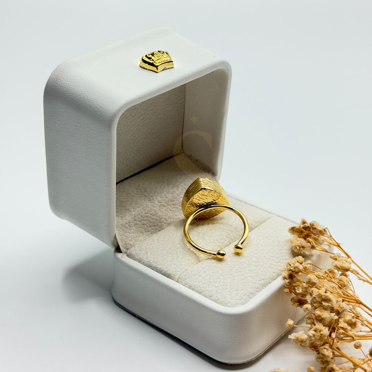 Heart Shaped Natural Ruby statement ring showing the adjustable gold plated band
