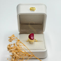 Half Moon Natural Ruby statement ring in a Sakinah presentation box, front view