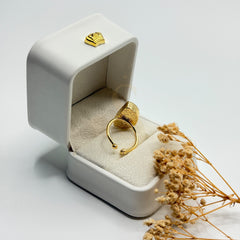Half Moon Natural Ruby statement ring showing the adjustable gold plated band