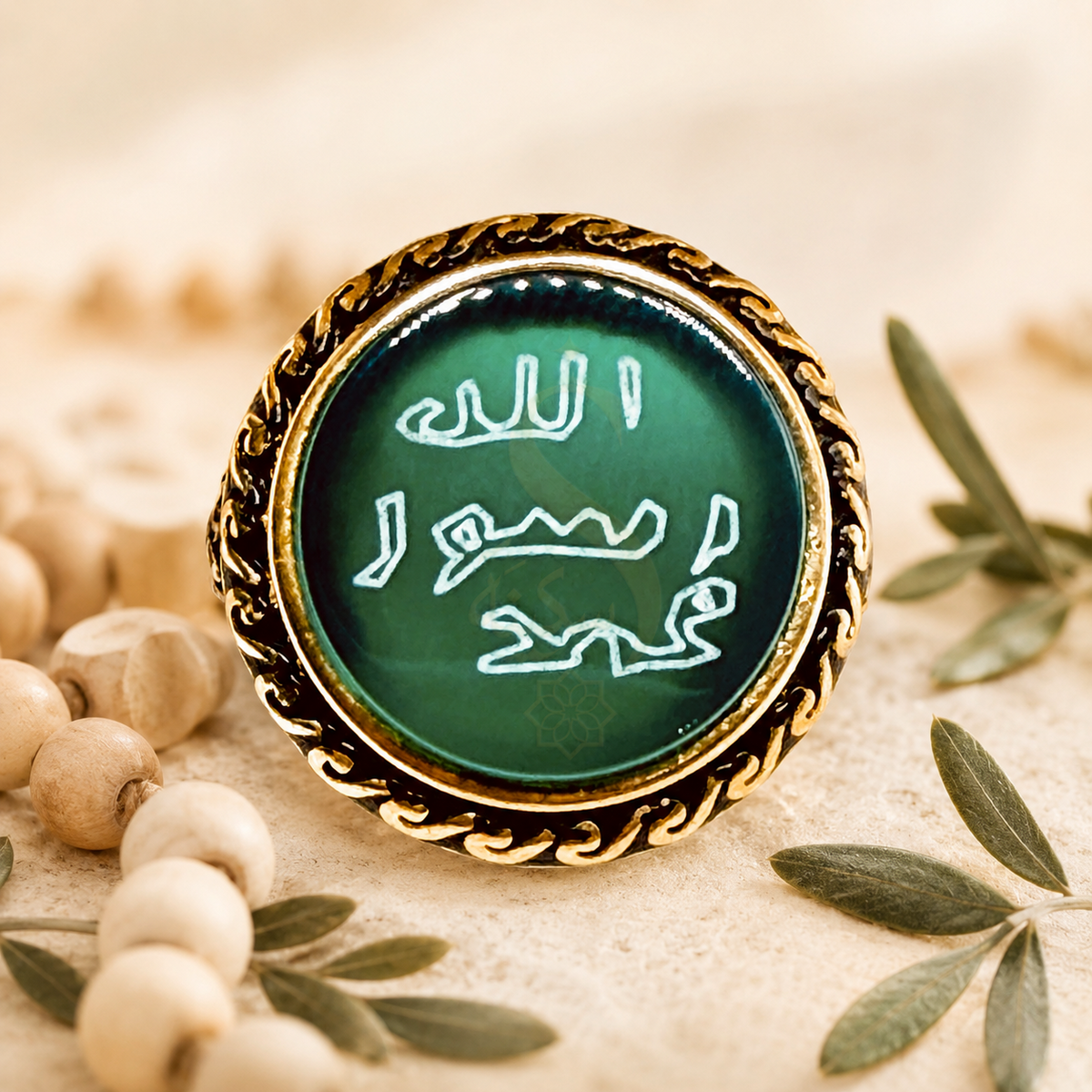 Prophetic Seal Green Aqeeq Ring