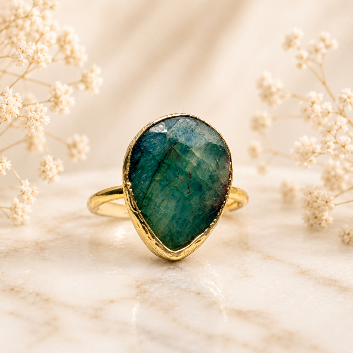Natural Green Kyanite Statement Ring