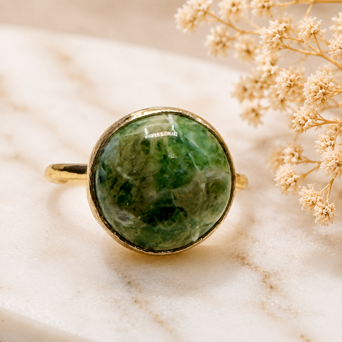 Green Banded Calcite Natural Stone Ring