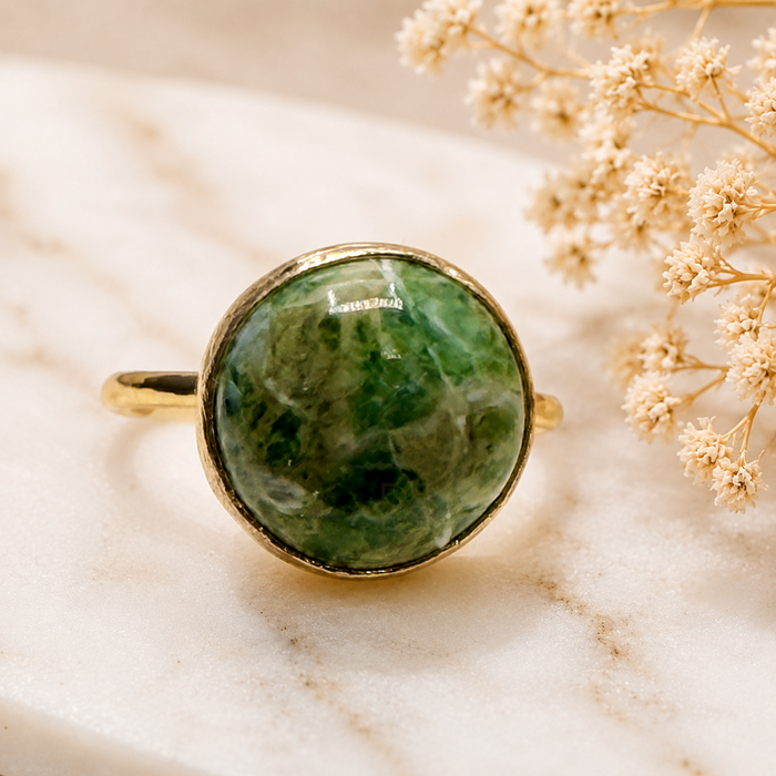 Green Banded Calcite Natural Stone Ring