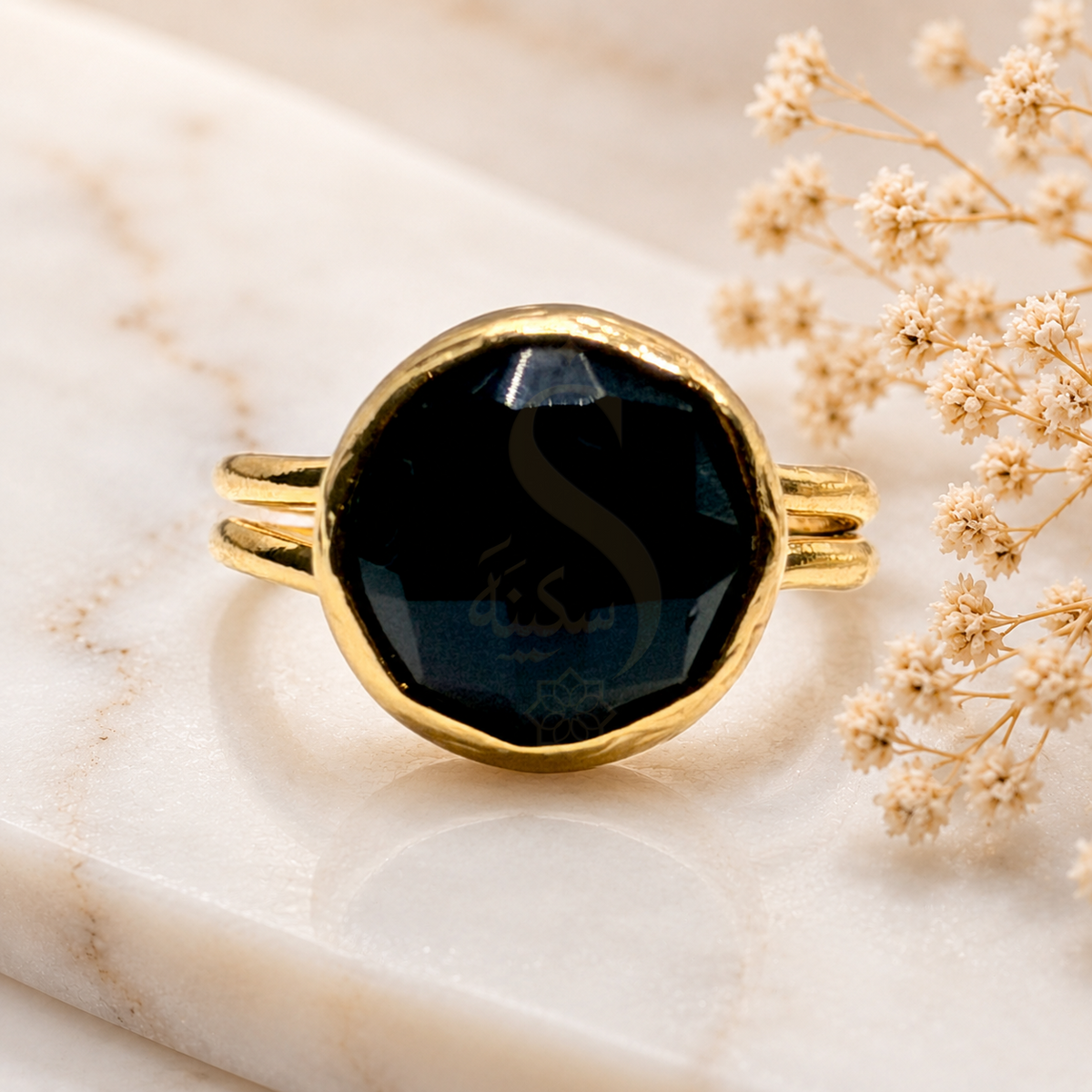 Faceted Black Onyx Natural Stone Ring