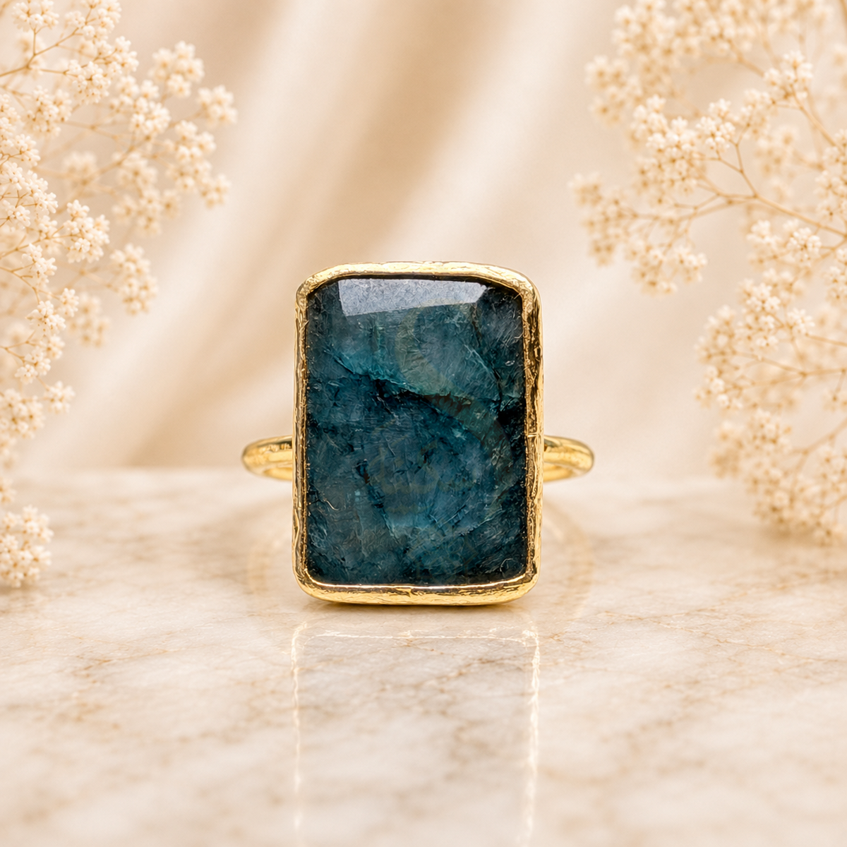 Blue Green Apatite Natural Stone Ring