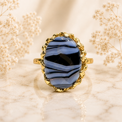 Black and White Sulemani Aqeeq Natural Stone Ring