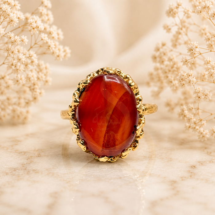 Orange Aqeeq Natural Stone Ring
