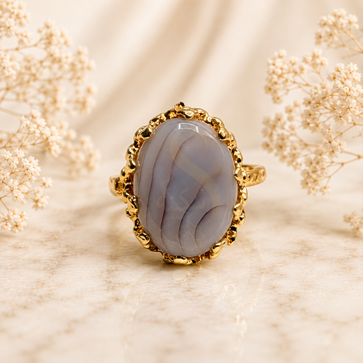 White Sulemani Aqeeq Stone Ring