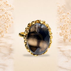 Black and Grey Sulemani Aqeeq Natural Stone Ring