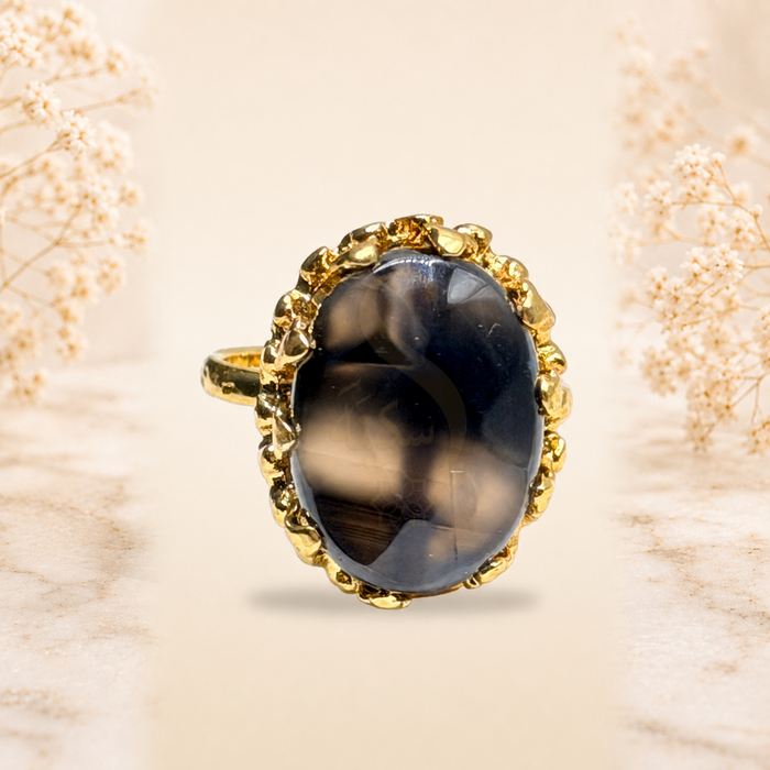 Black and Grey Sulemani Aqeeq Natural Stone Ring