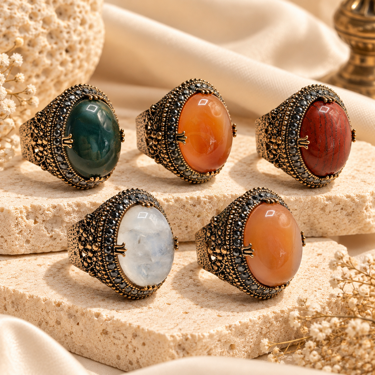 Esma Sultan Ottoman Aqeeq Statement Ring - main view