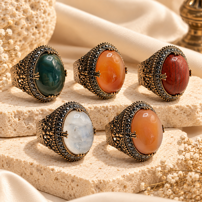 Esma Sultan Ottoman Aqeeq Statement Ring - main view