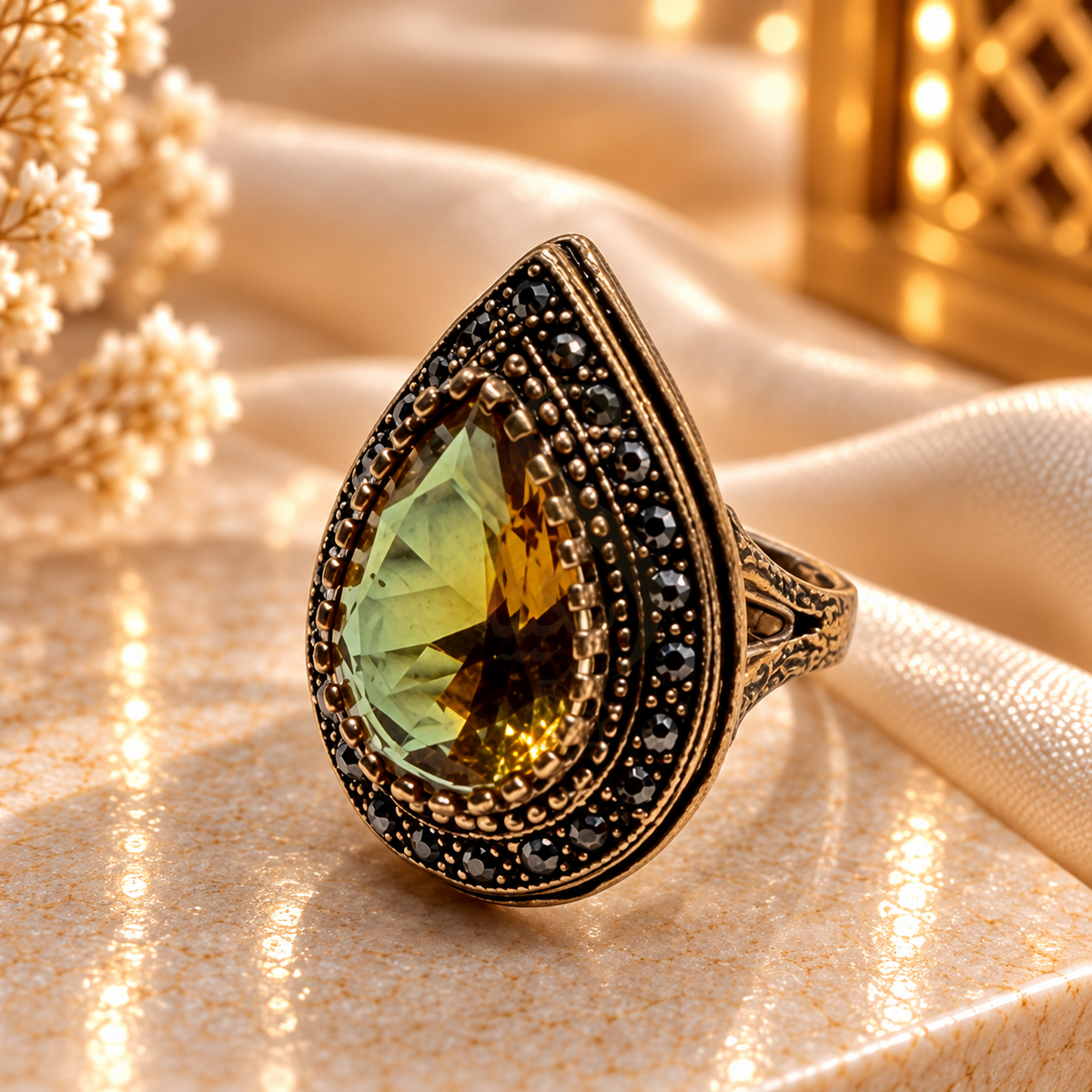 Hurrem Sultan Zultanite ring in an antique finish brass setting