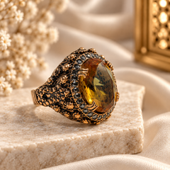 Nurbanu Sultan Zultanite ring with ornate antique finish brass setting