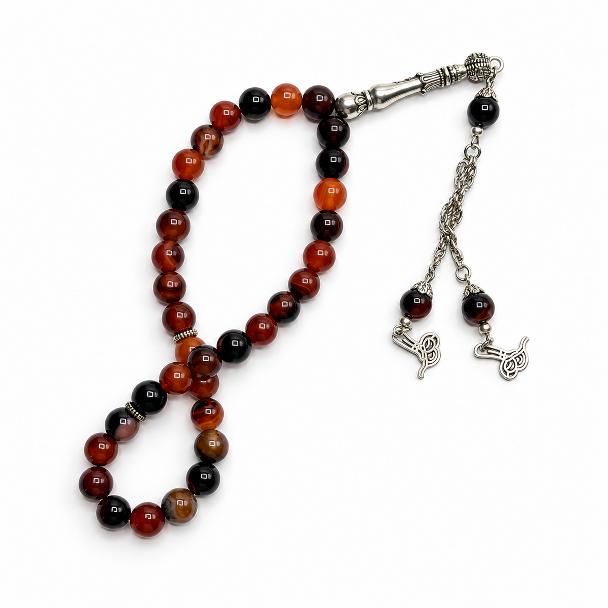 Full length handmade Noir Aqeeq 33 bead Tasbih