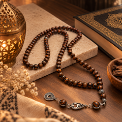 Handmade Kafur camphor wood 99 bead Tasbih in a warm dhikr setting