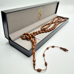 Handmade Kuka wood 99 bead Tasbih arranged in the Sakinah luxury leather gift box