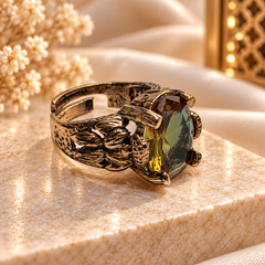 Refia Sultan Zultanite ring in an antique finish brass setting
