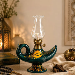 Wisdom Lamp styled in a warm Islamic home setting