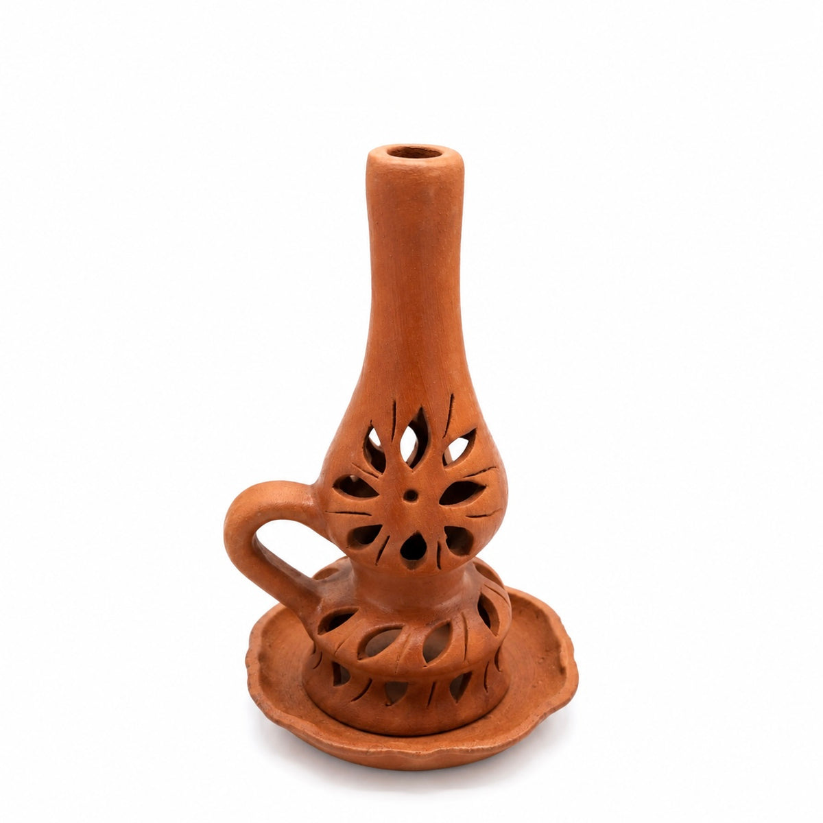 Handmade clay Zikr Lamp from Sille, Konya on a clean white background