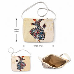 Medium Sufi shoulder bag measurements showing 27 cm width and 22 cm height