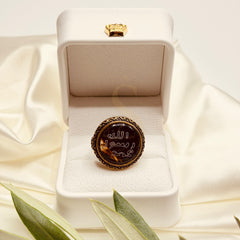 Large black aqeeq brass ring with Muhammad Rasul Allah seal motif