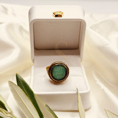 Medium green aqeeq brass ring with Muhammad Rasul Allah seal motif