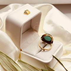 Back view of the adjustable brass band and green aqeeq setting
