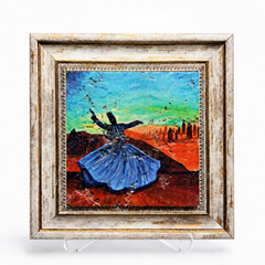 Whirling dervish scene professionally printed on genuine marble in a wooden frame
