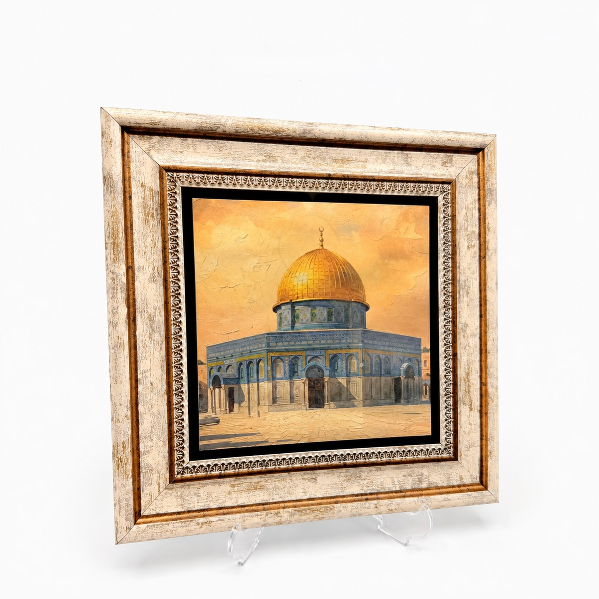 Dome of the Rock within the Al Aqsa sanctuary professionally printed on genuine marble and framed in wood