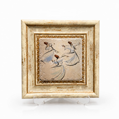 Three whirling dervishes professionally printed on genuine marble in a wooden frame