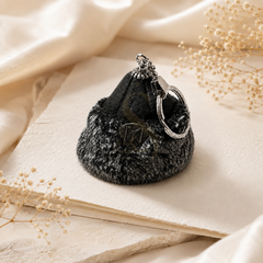 Black Ottoman IYI keychain with soft textured trim and silver-tone ring