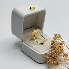 Rear view of the Blue Green Apatite ring showing its adjustable gold plated band