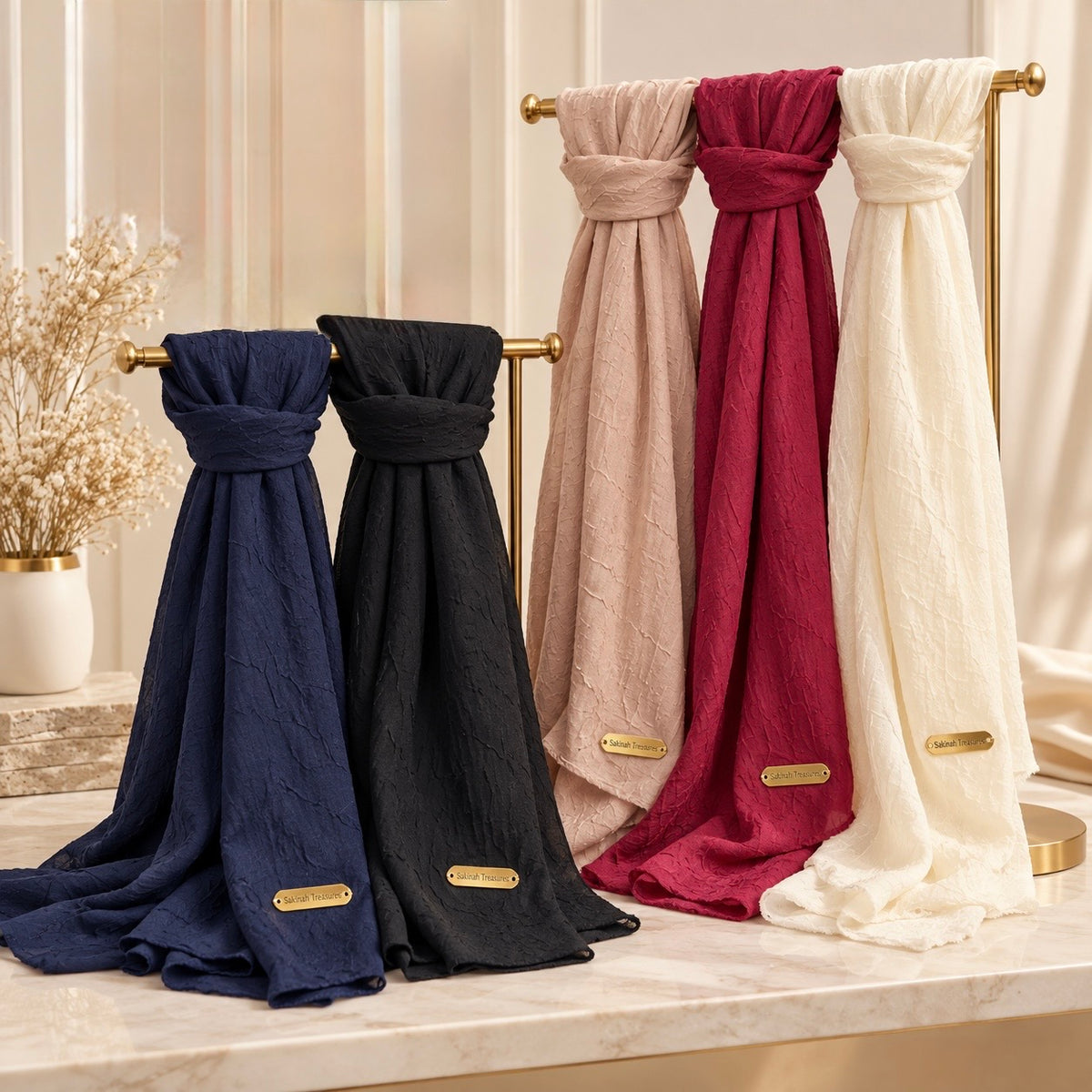Sakinah Luxe Crinkle Hijab in all five colours
