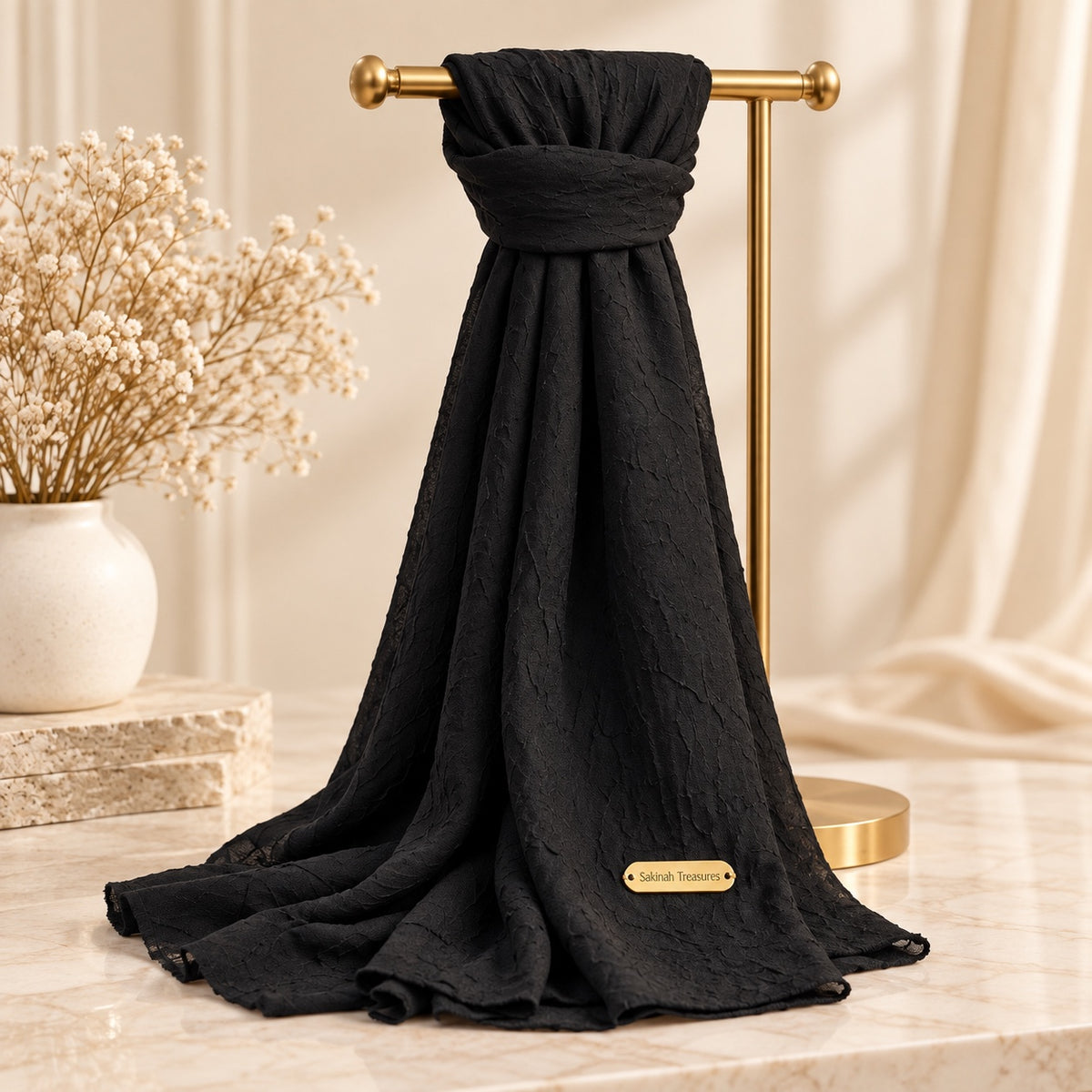 Sakinah Luxe Crinkle Hijab in Black