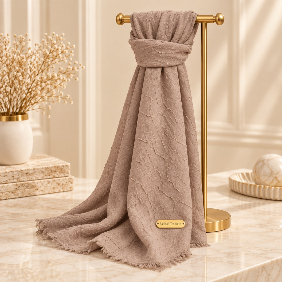 Sakinah Luxe Crinkle Hijab in Taupe