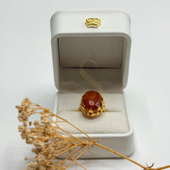 Handmade Orange Agate natural stone ring presented in a white Sakinah luxury box