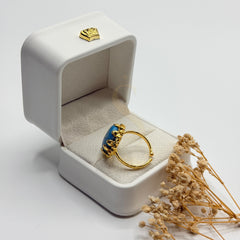 Rear view of the Turquoise Feroza ring showing its adjustable gold plated band