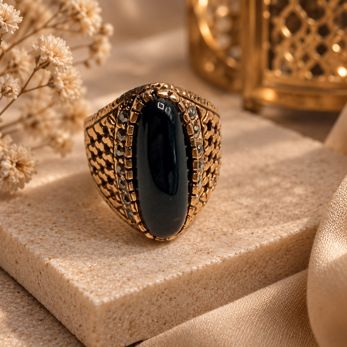Sefiya Sultan Black Aqeeq Ring - front view