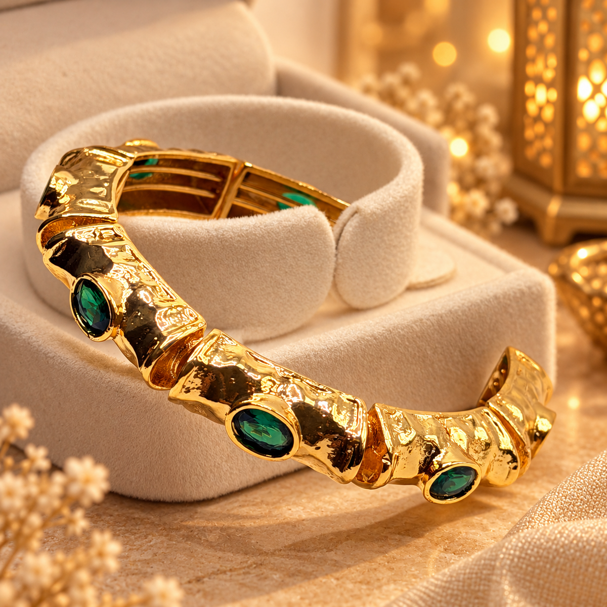 Zumra Gold Plated Zircon Bracelet - Emerald Green view 1