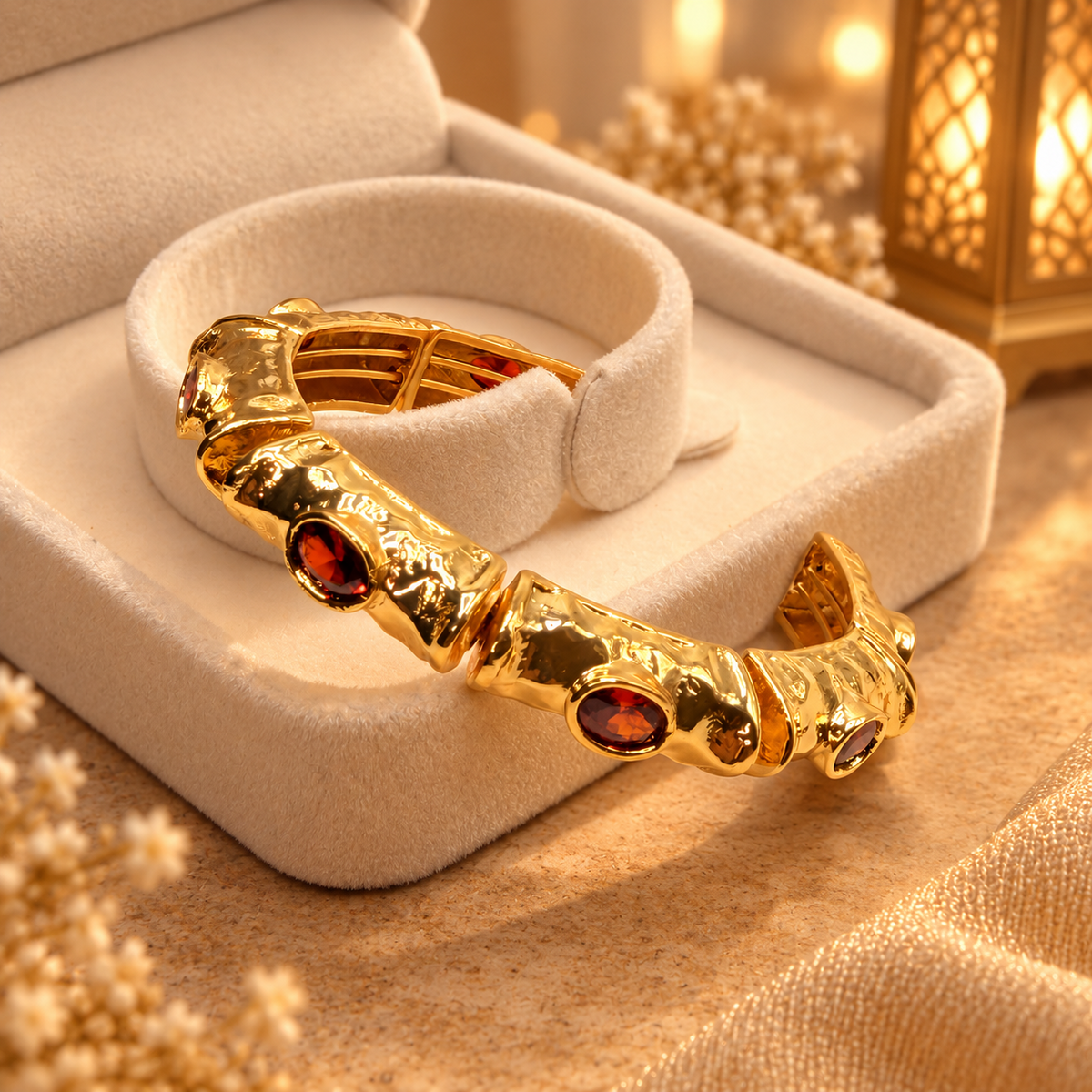 Zumra Gold Plated Zircon Bracelet - Garnet Red view 1