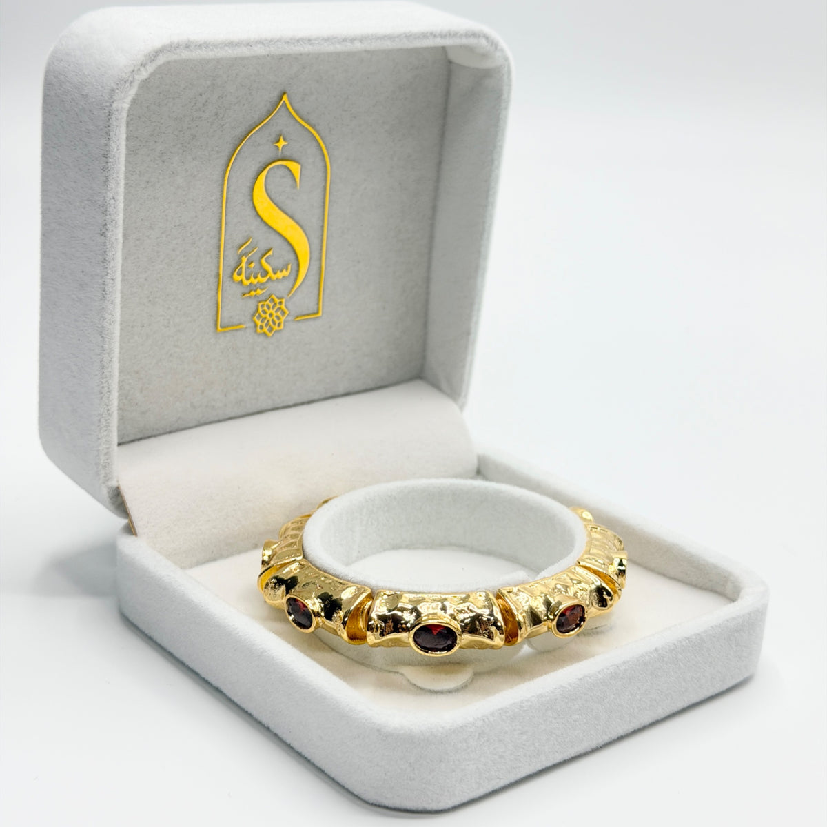 Zumra Gold Plated Zircon Bracelet - Garnet Red view 2