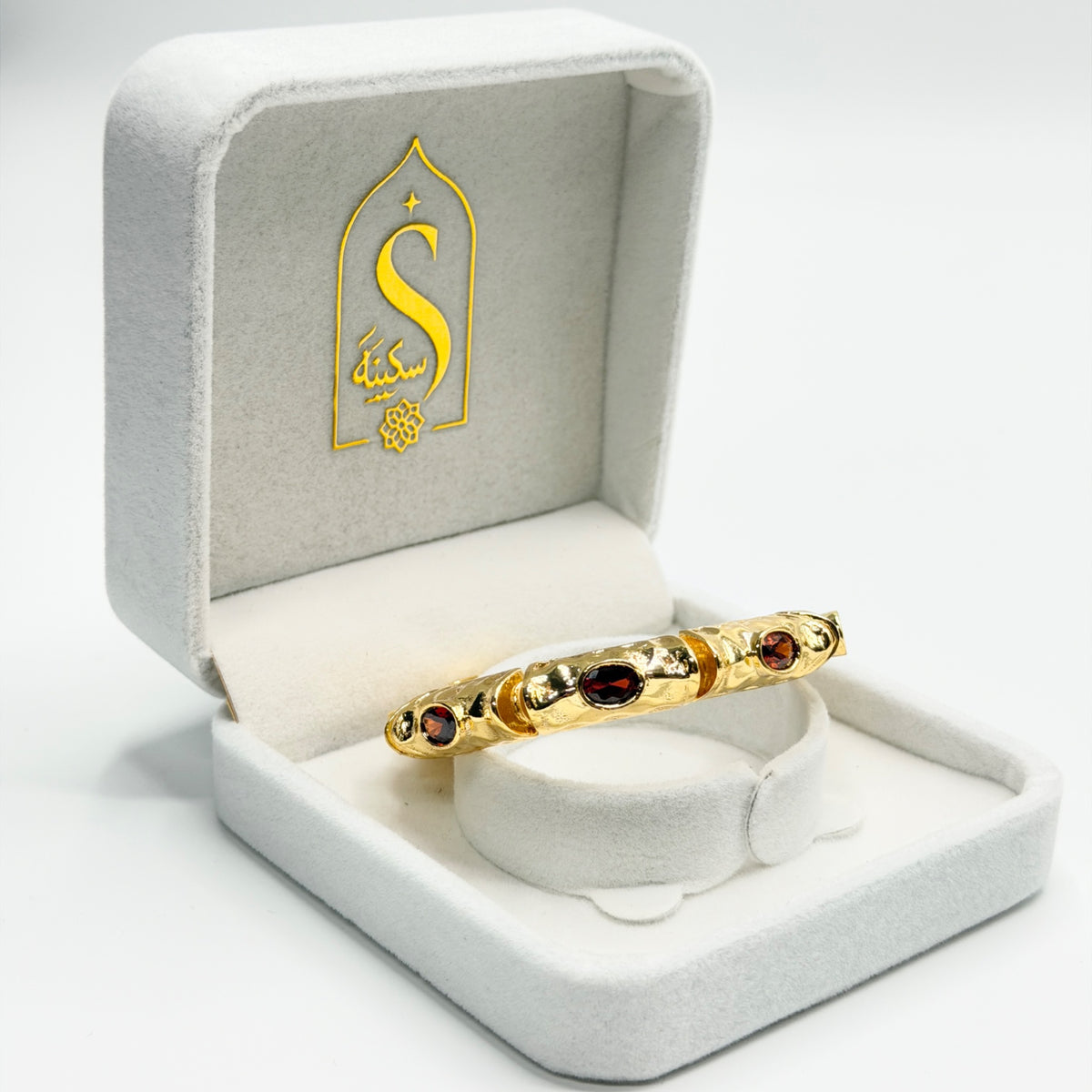 Zumra Gold Plated Zircon Bracelet - Garnet Red view 4