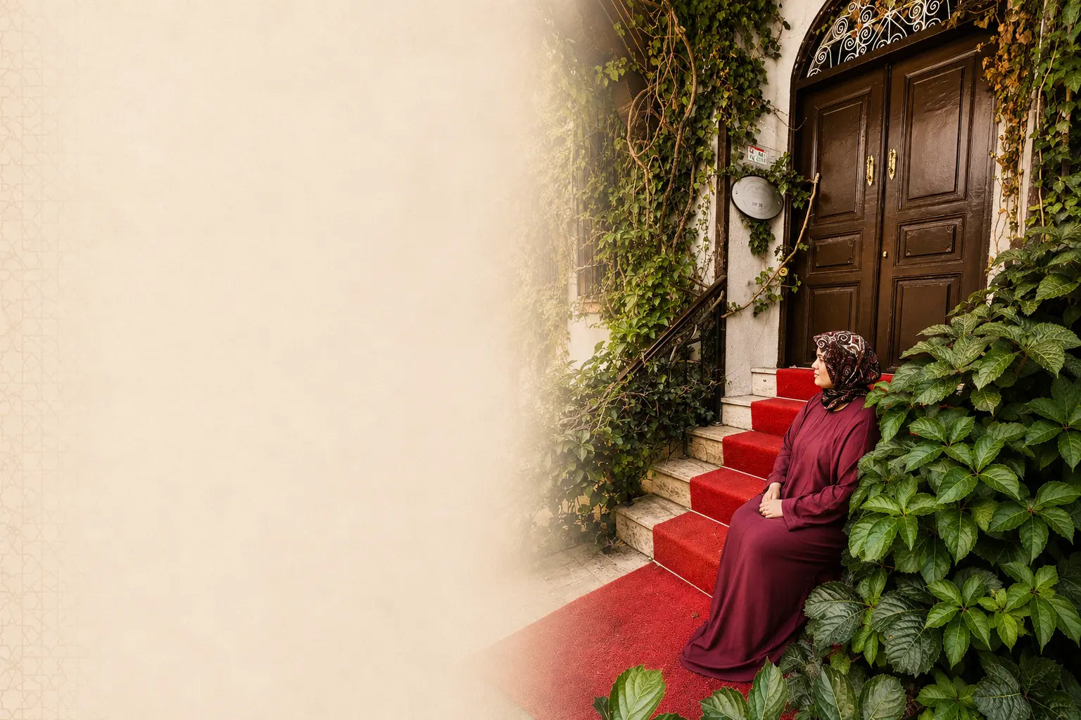 Sakinah founder seated beside a historic doorway